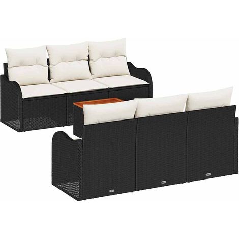 Garden Sofa Set with Storage 7 pcs Black and Cream Poly Rattan vidaXL