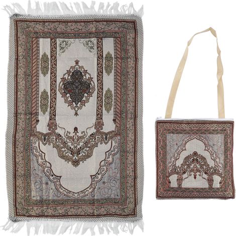 Prayer Mat Muslim Cotton Worship Blanket Islamic Religion Teaching Rug Supplies with Bag (1/5)
