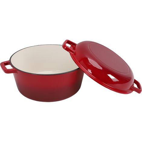 Four de 5 litres avec couvercle-poêle de 2 litres. Cocotte ronde en fonte 2 en 1 avec double poignée pour braiser, mijoter, frire et faire mijoter. (1/5)