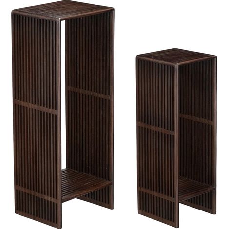 Lot de 2 Tables d'Appoint Bout de Canapé en Teck Recyclé Marron Foncé H68 et H86 cm - PANGIVO (1/5)