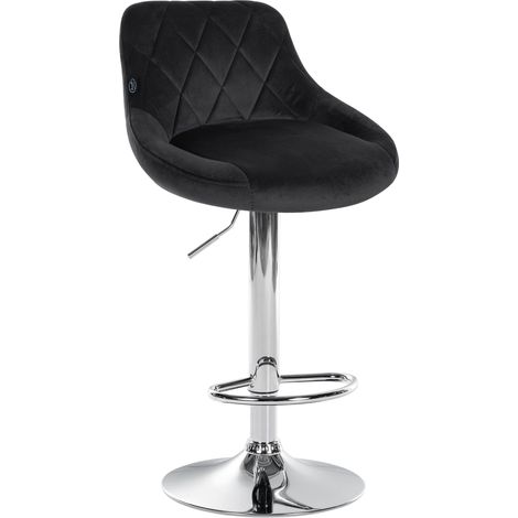 Sgabello da bar in velluto nero cuciture decorative girevole con supporto in metallo cromato TDB10676