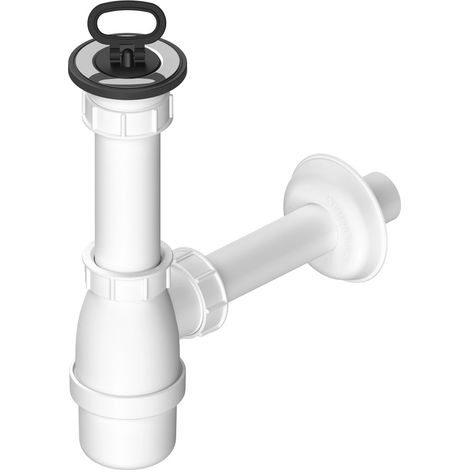Siphon de lavabo, grille en acier inoxydable, bouchon en caoutchouc, DN40, blanc (1/3)