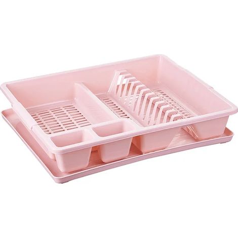 Grand égouttoir à vaisselle, en plastique résistant, pouvant contenir jusqu'à 12 assiettes, rose (1/2)