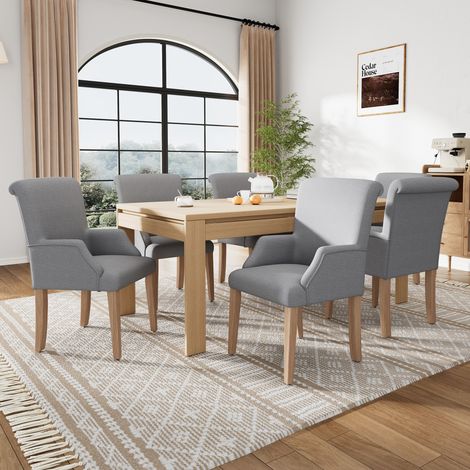Chaise de salle à manger, avec 4 pieds de support, chaise rembourrée, chaise de salon de chambre, tissu, gris, 6 pièces (1/5)