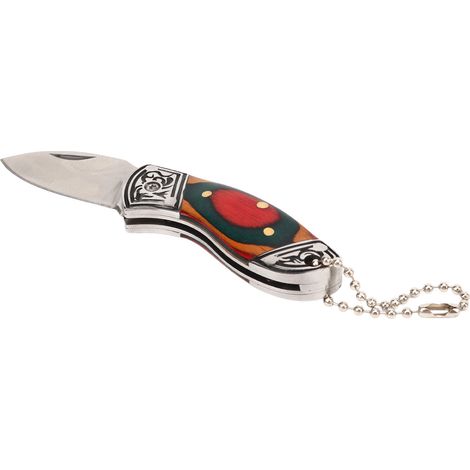 Couteau de poche pliant petit, lame en acier inoxydable, manche en bois, pour survie extérieure, éplucher fruits, rouge jaune vert (1/5)