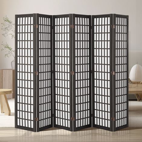Cloison de séparation japonaise à 6 Panneaux, séparateur de pièce pliable en bois, paravent de confidentialité, pour séparation de pièce, maison, bureau, restaurant et chambre à coucher, noir (1/5)