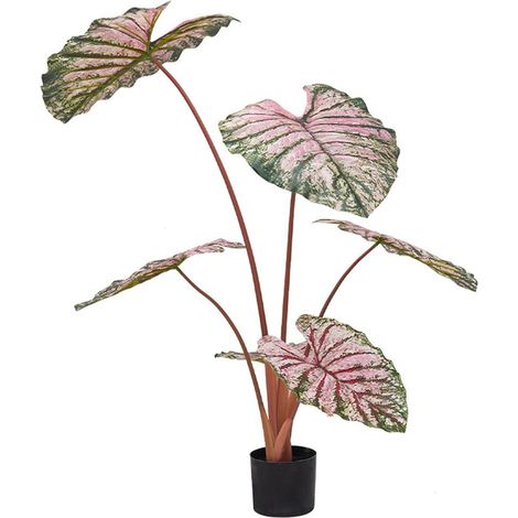 Plante décorative Caladium artificielle réaliste en pot – Grand taro synthétique à feuillage naturel – Parfait pour salon, bureau, jardin, intérieur – Rose clair 110cm (1/5)