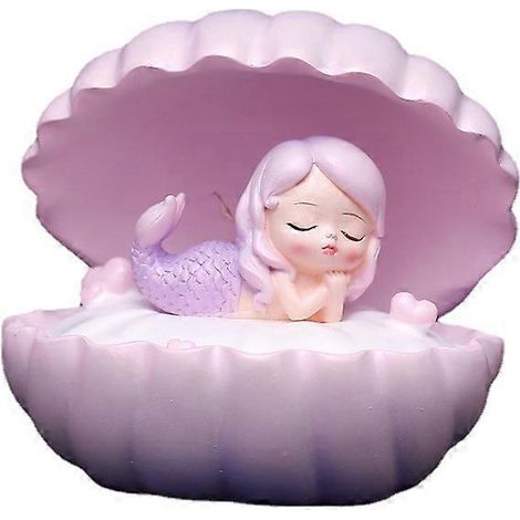 Lampe veilleuse sirène étoile en perles de coquillage, ornement en résine rose, cadeau pour fille créative (1/5)