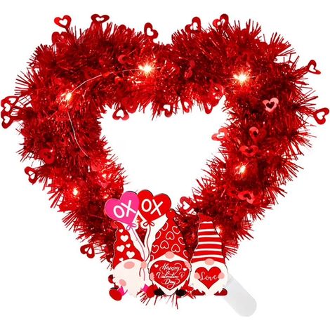 Light-Up Heart-Shaped Wreath for Valentine's Day, Ideal for Decorating Your Front Door, Small Heart-Shaped Wreath (With Lights) (1/5)