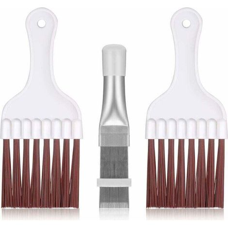 Juego de 3 cepillos para limpiar el condensador del aire acondicionado, limpiador de aletas de acero inoxidable para aire acondicionado, cepillo de látigo para limpiar la bobina del refrigerador