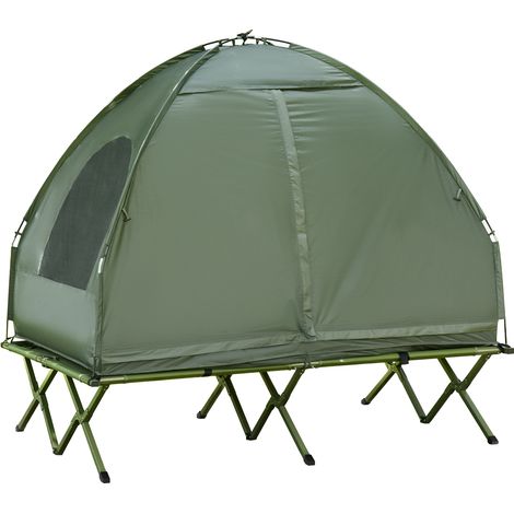 Tente camping 2 personnes avec lit camp et matelas gonflable Vert 160x200cm