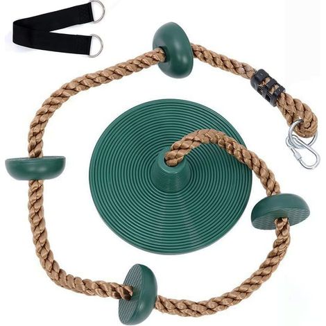 Kinderschaukel mit Seil, 30 cm Scheibe und Plattform, grünes Outdoor-Spielzubehörset (1/5)