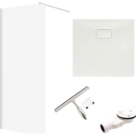 Set - Walk-In Dusche KETIL 90x195 + Duschabtrennung 8 mm Glas + Duschwanne VIDAR 90x90 Weiß SMC Quadratisch, mit Glaswischer (1/5)