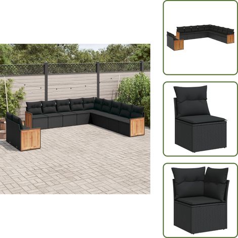 The Living Store 11-tlg. Garten-Sofagarnitur mit Kissen Schwarz Poly Rattan - Gartengestelle - Outdoor Möbel - Gartenmöbel Set - Lounge Gruppe - Rattan Gartenmöbel (1/5)