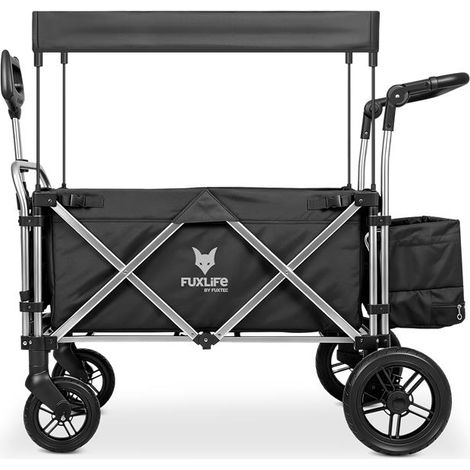 FUXLIFE by FUXTEC Chariot pliable FX-CTL900 Noir avec toit pare-soleil, sac isotherme et rangement compact pour jardin, camping et outdoor (1/5)