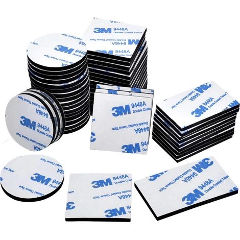 Cinta adhesiva de espuma de doble cara extra fuerte y potente, 50 unidades cuadradas, 50 unidades redondas y 10 unidades rectangulares, para suelos, puertas, plásticos, vidrio y metal, almohadilla adh (1/5)