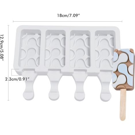 Moule à glace en silicone, moule à 4 alvéoles pour glaces maison et sucettes glacées. (1/5)