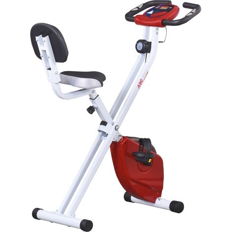 Vélo d'appartement pliable avec résistance magnétique 8 niveaux, siège réglable en hauteur, écran LCD, rouge et blanc (1/5)