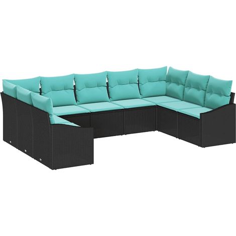 Sofa Set with Cushion 9 pcs Black Poly Rattan vidaXL