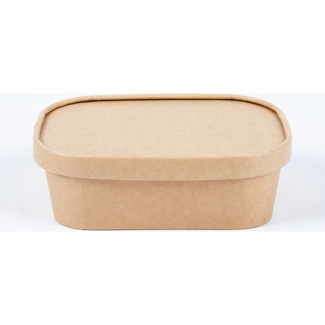Bol rectangulaire en kraft brun 650 ml avec couvercle en papier