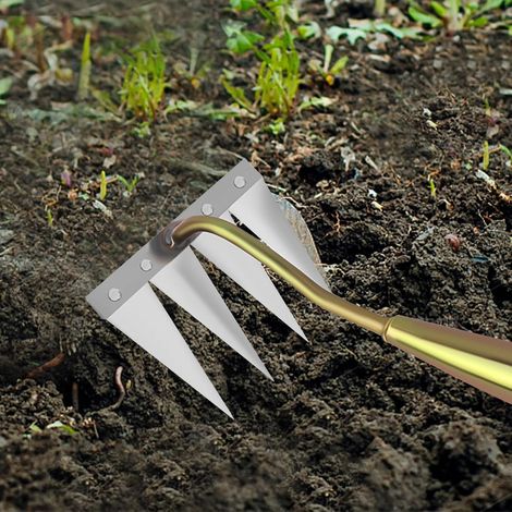 Rastrello per erbacce con manico Diserbante manuale per prato e giardino Strumento da giardino versatile per arieggiare e livellare il terreno, diserbo portatile (1/4)