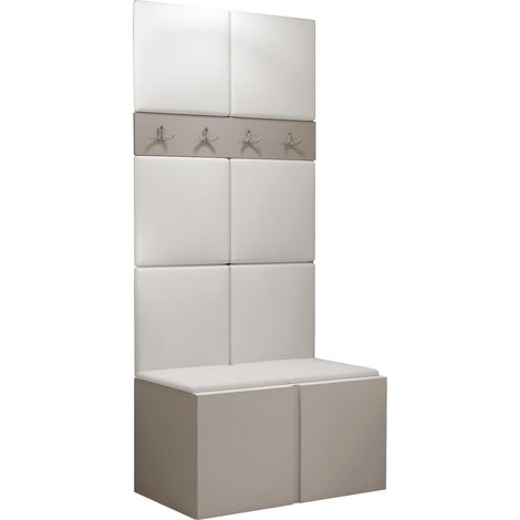 Conjunto para recibidor Pinis IV, Cuero ecológico Soft 017, 186x84x46cm, Aglomerado laminado, Cuero ecológico, Colocada, Montada en la pared