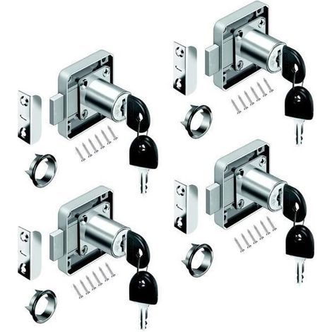 4 pcs Serrure de Tiroir de Bureau, Serrure de Meuble à Cylindre Utilisation pour Fermer des Placards, Tiroir, Armoire ect LBQ91-Ywey