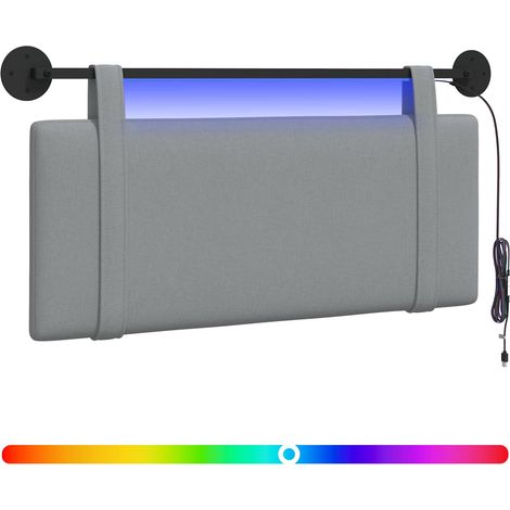 Hanging Headboard with LED Light Light Grey Fabric vidaXL