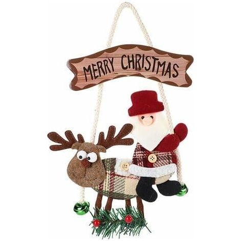 Décorations de sapin de Noël : Père Noël en peluche, renne et ornements à suspendre, avec clochettes, pour une fête de Noël à la maison. (1/5)