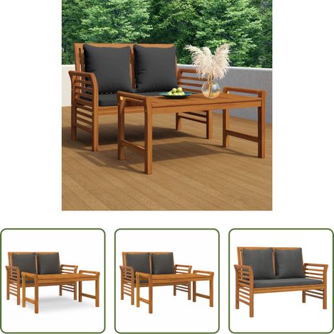 vidaXL Akazienholz -  2-tlg. Garten-Lounge-Set mit Dunkelgrauen Kissen Massivholz