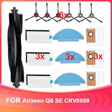Pi��ces de rechange pour aspirateur robot Airzeen Q6 SE mod��le CRV0009 : accessoires, brosse principale, brosse lat��rale, filtre