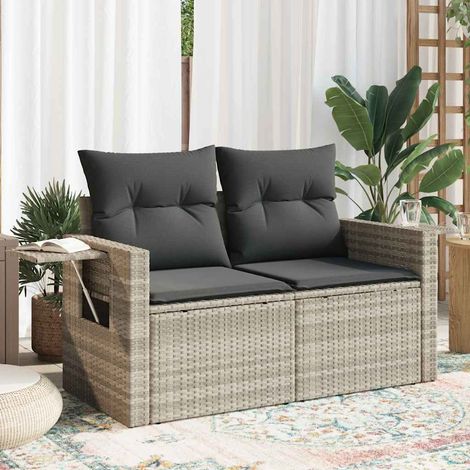 Gartensofa mit Kissen 2-Sitzer Hellgrau Poly Rattan (1/5)