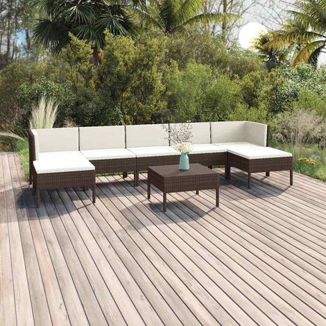 Salon de jardin 8 pcs Ensemble Table et Chaise de Jardin - avec coussins Résine tressée Marron BV727400 - BonneVie (1/5)