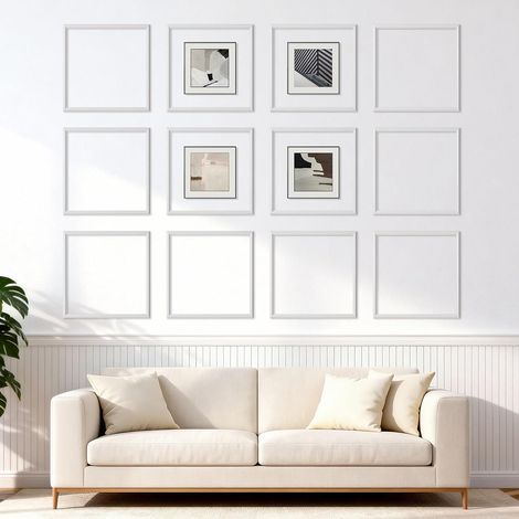 Kit Moulure Murale Prédécoupée Lot de 12 Cadres Moulure Murale 51x51 cm pour Décoration Intérieure Mur d'Accent Salon Chambre, Prêt à Poser, en Polystyrène Léger à Peindre, Imperméable, Blanc (1/5)