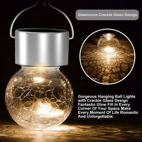 Lampe Solaire - Boule Verre Craquelé - Extérieur Étanche - Autonomie 10 H - Lot De 4 (1/5)