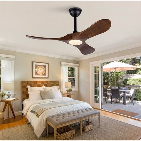 Ventilatore da soffitto 42" con luce LED e telecomando, 3 pale in legno, nero e noce (1/5)
