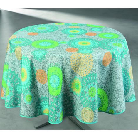 Nappe antitache imprimée evan bleu ronde 160 cm