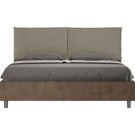 Letto matrimoniale contenitore 160x190 Noce cuscini similpelle cappuccino Egos Antea