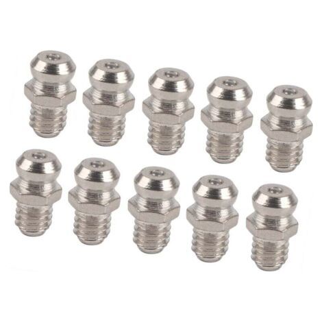FENOPLASTICAUlisem Lot de 10 embouts de rechange en métal pour pistolet à graisse, accessoires de lubrification résistants à la rouille pour l'automobile, la moto et l'industrie (M6 Straight) (1/4)