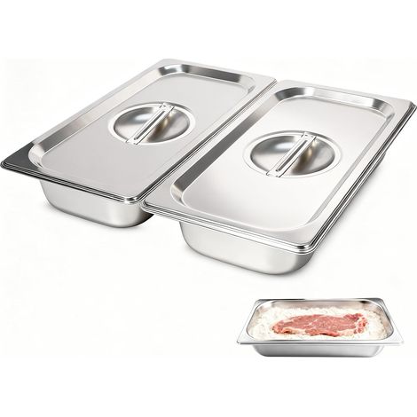 2PCS Bac Gastro Inox, Récipient GN 1/3, Couvercle Inclus, 32,5x17,5x6,5cm, Acier Inoxydable, Pour Four Et Réfrigérateur (1/5)