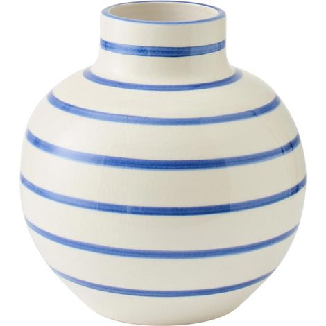 Vase Rayé en Céramique "Sienne" 28cm Blanc & Bleu (1/2)