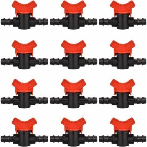 12 PCS Robinet de jardin pour tuyau, Tuyau Vanne d'irrigation 16 16mm Robinet d'arrêt raccord en Plastique pour le contrôle extérieur de la vanne d'eau de jardin (noir + rouge) (1/5)