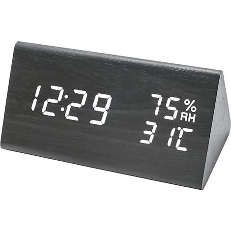 Réveil numérique en bois avec écran LED, affichage de la température et de l'humidité, horloge de table et de chevet avec contrôle sonore (1/5)