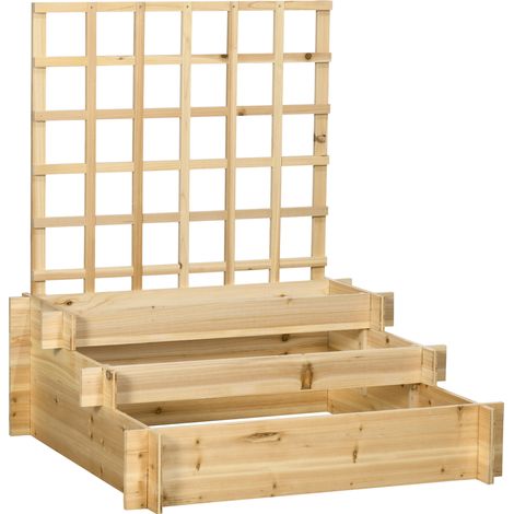 Potager surélevé à trois niveaux avec treillis, bac en bois pour plantes grimpantes, légumes et fleurs. (1/5)