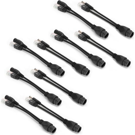 5-Paar DC12V wasserdichter PoE-Ethernet-Splitter/Injektor-Adapter für IP-Kameras, Schwarz (1/5)