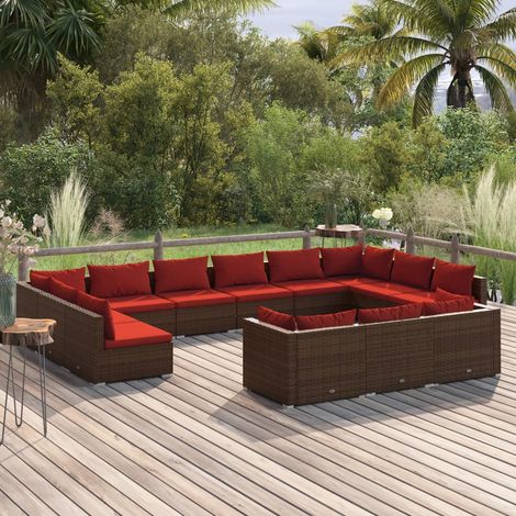 Salon de jardin 13 pcs,Mobilier de terrasse,Table et Chaise pour Relax avec coussins Marron Résine tressée -YZ943537 (1/5)