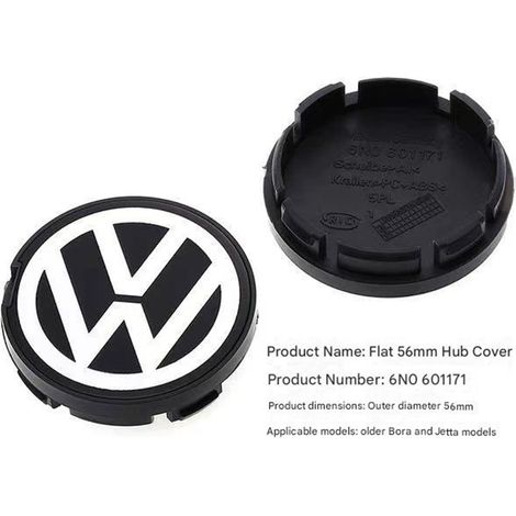 1x 56-mm-Radkappe, flach, kompatibel mit Volkswagen – Radnabenkappe mit Logo, Autozubehör für Bora, Sagitar, Lavida, Jetta, Passat, Polo – Schwarz