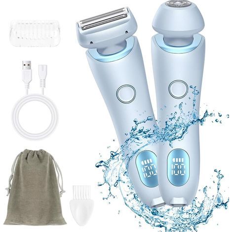 Épilateur Électrique Femme, 2-en-1 IPX7 Étanche Sans Fil Avec Technologie Wet & Dry, Bikini Styler, Accessoire Massage, Tête de Rasoir, Tondeuse à Cheveux Rechargeable pour Visage, Bras, Jambes (1/5)