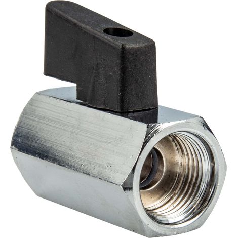 tecuro MINI Kugelhahn beidseitig Innengewinde Rp 3/8 Zoll, Messing verchromt (1/5)