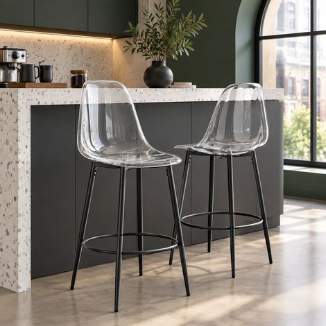 Set di 2 sgabelli da bar trasparenti, seduta 66 cm, gambe in metallo nere DESVIAE (1/5)